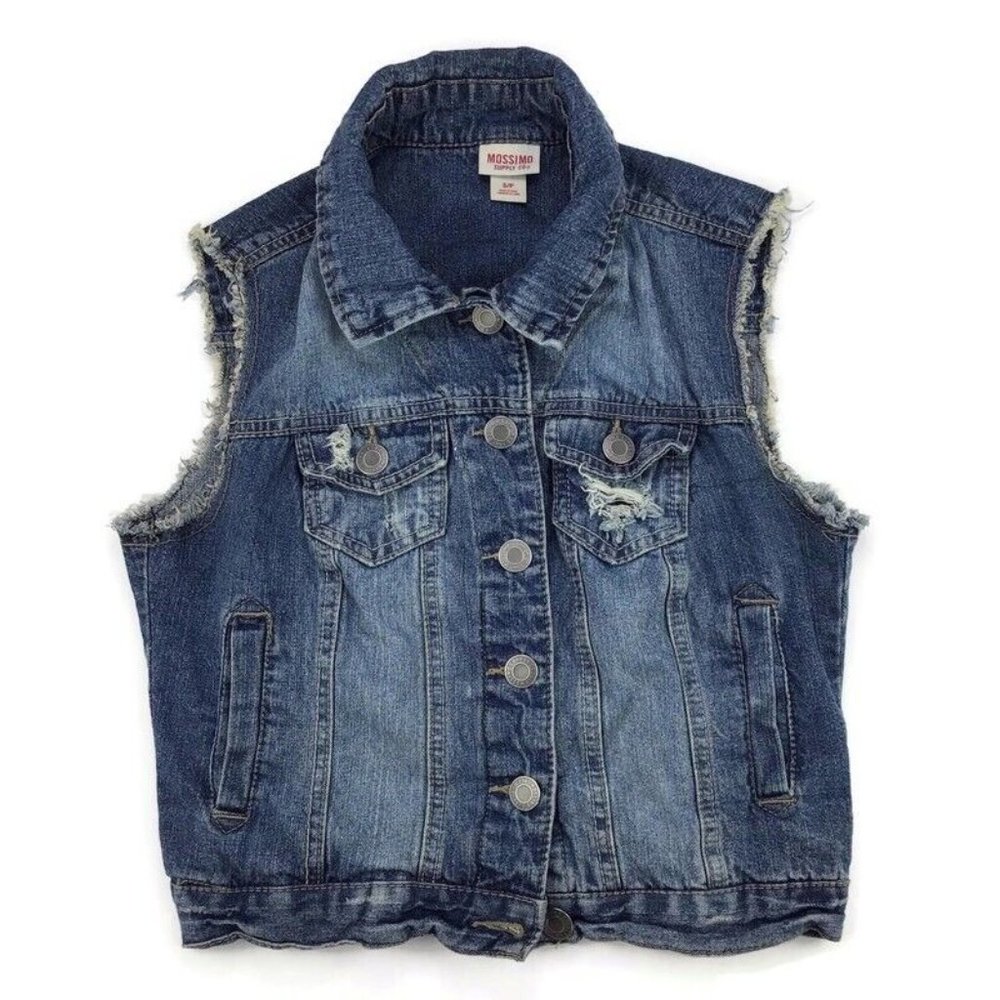 Mossimo Denim Jean Vest Button Down Sleeveless Women’s Size Small Blue Pockets